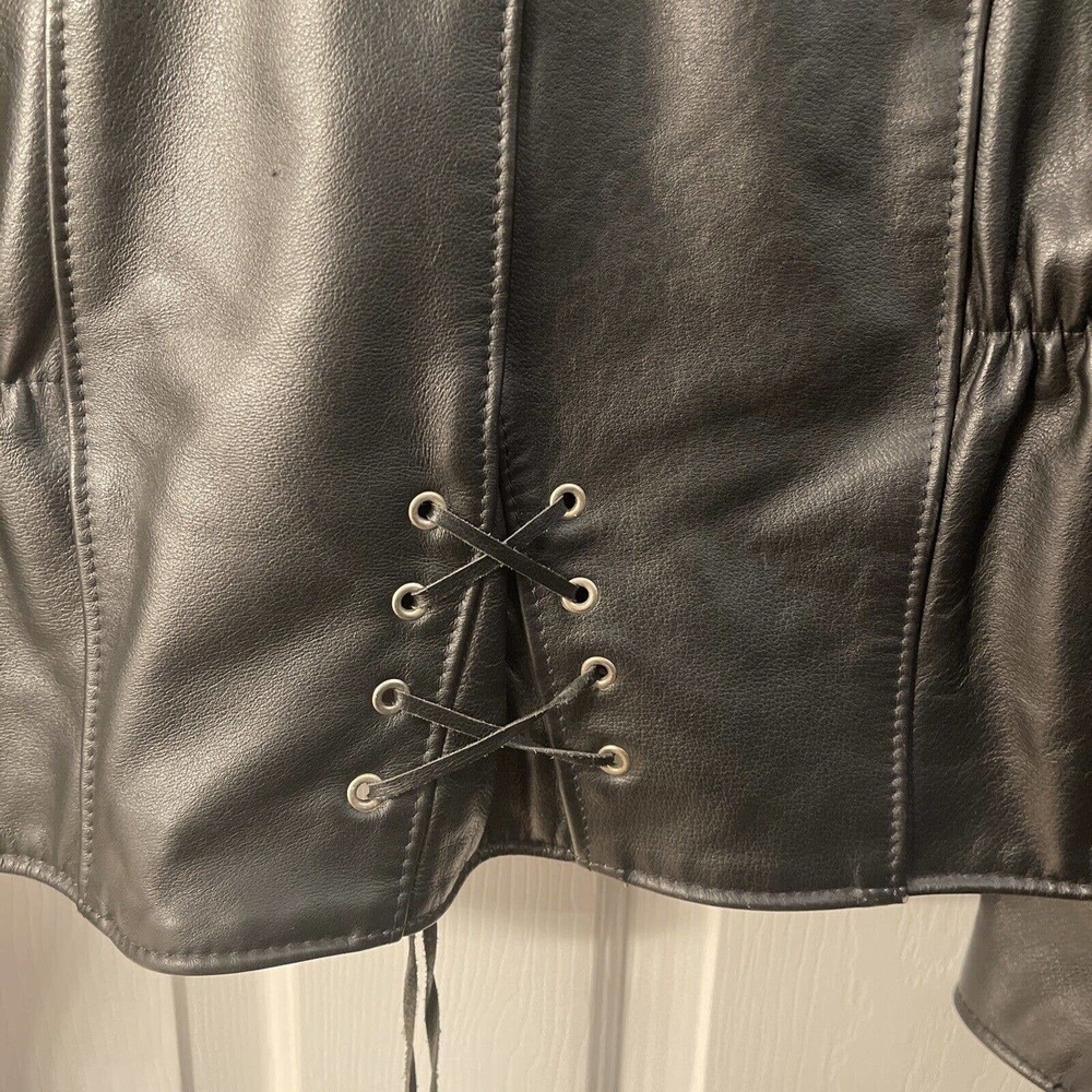 Protech Womens Leather Apparel Black Motorcycle Jacket Size S/M - Picture 4 of 12